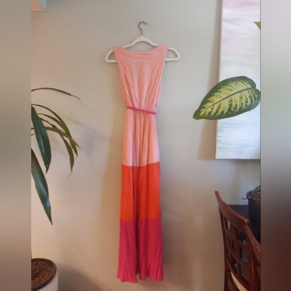 Flying Tomato Deep V Neck Flowy Silky Pastel Peach, Deep Coral, Hot Pink Maxi - Picture 4 of 6